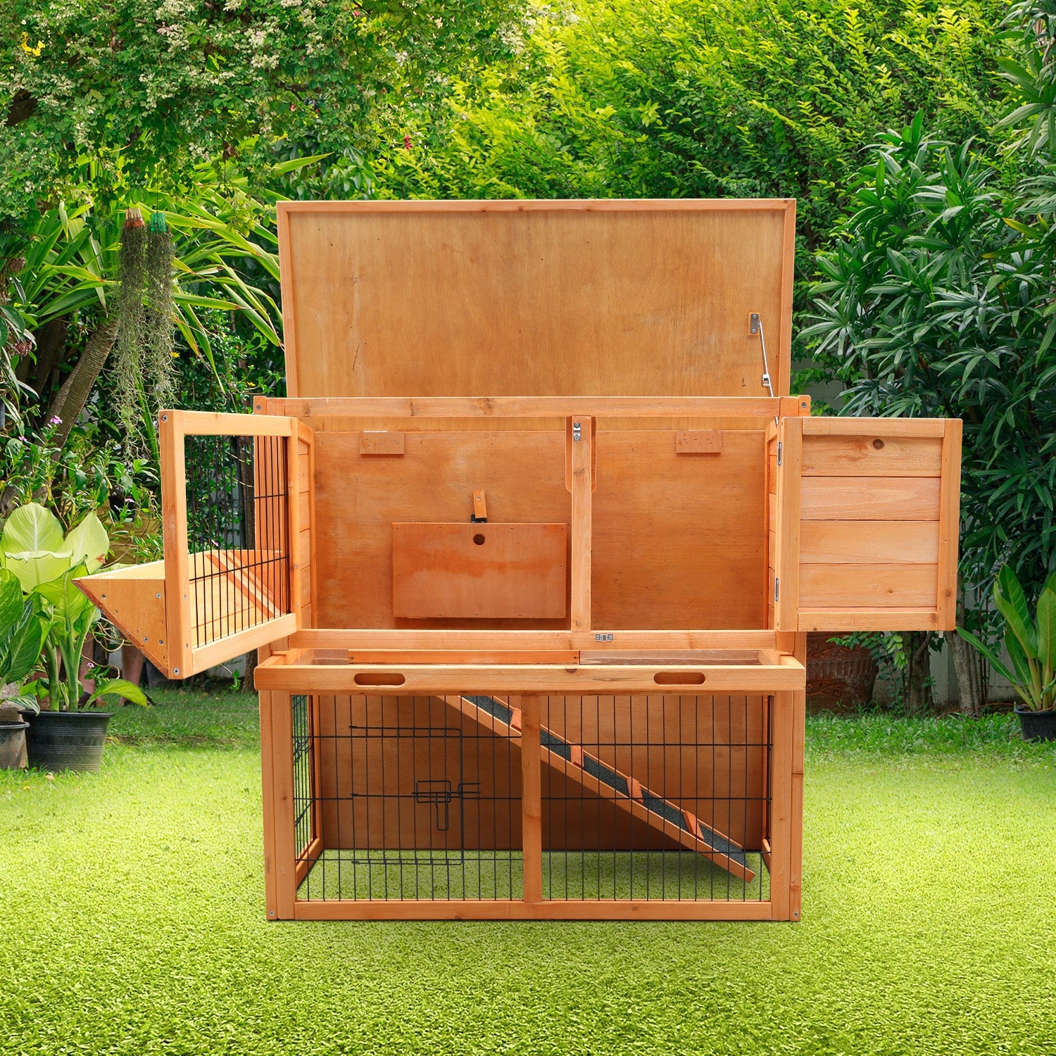 Pollaio e Gabbia NNEDPE a 2 Piani in Legno con Vassoio - Grande per Galline e Conigli